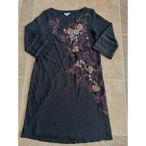 J. Jill‎ Worn Once Flowers Embroidered Black Dress Size S